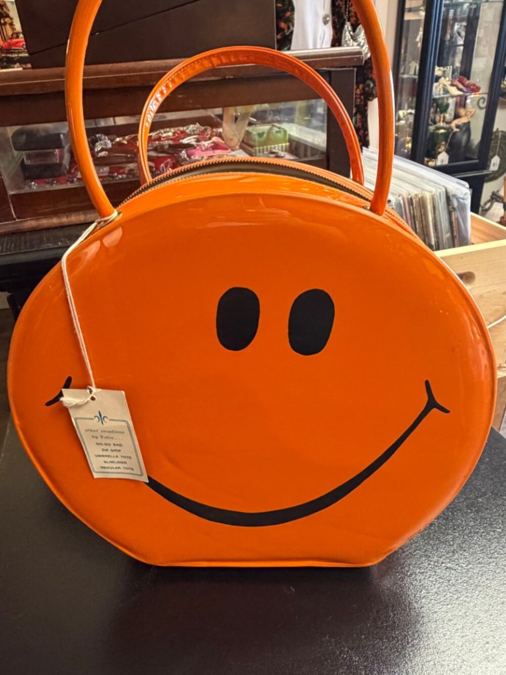 Vintage 1960s Tolin Orange Smiley Face Umbrella Tote Bag